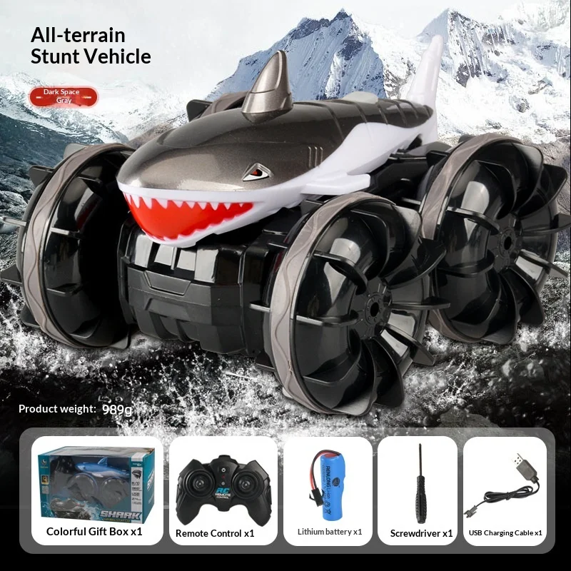 2,4G Dual-Control Amphibisches RC-Auto Hai-Stunt-Auto Wasser-Land Ferngesteuertes Armbanduhr-Modell Elektrisches Spielzeug für Kinder