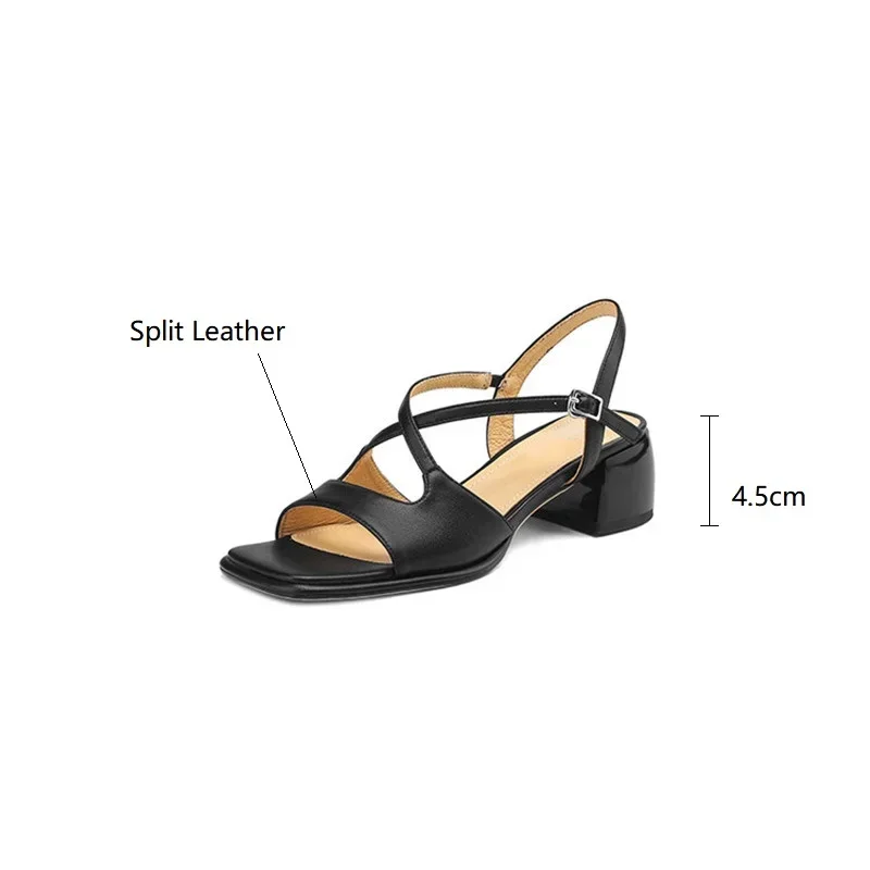 2023 New Summer Sandals Fashion Versatile Light Luxury Sandals Square Toe Chunky Heels Sandals for Women Handmade Women Sandals