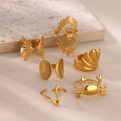 Crab Shape Rings for Women Opening Stainless Steel Ring Shell Ocean Element Couple Wedding Band Aesthetic Jewelry anillos mujer