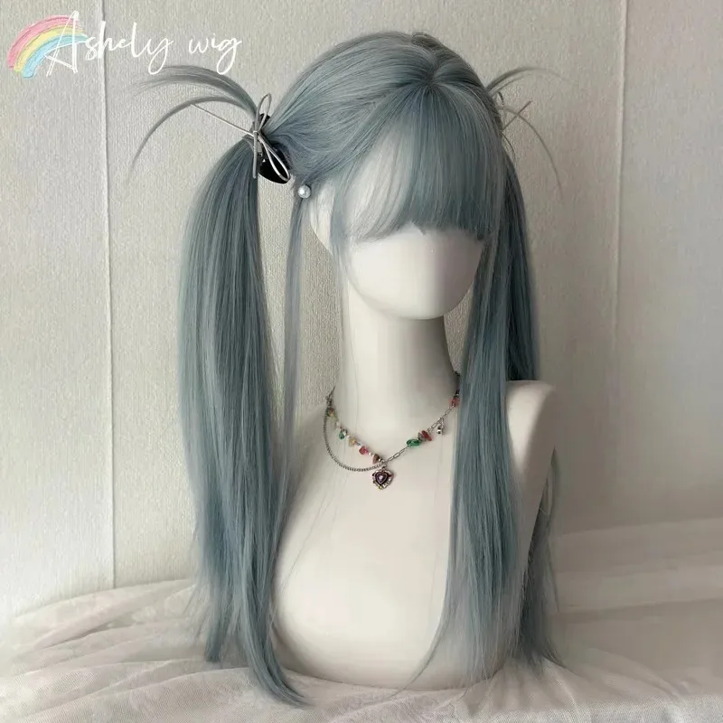 كاندي 2025 الأزرق مع الانفجارات شعر مستعار طويل مستقيم للنساء 26 بوصة بيروكات صناعية ألياف مقاومة درجات الحرارة العالية تأثيري H