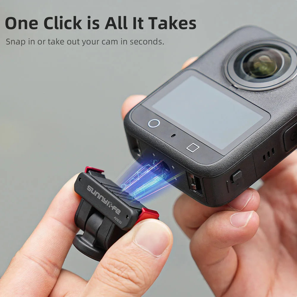 Sunnylife 180 Degree Magnetic Quick Release Adapter Base For DJI OSMO 360/ ACTION 5 PRO/Nano Camera Two Claw Mount Adapter Stand