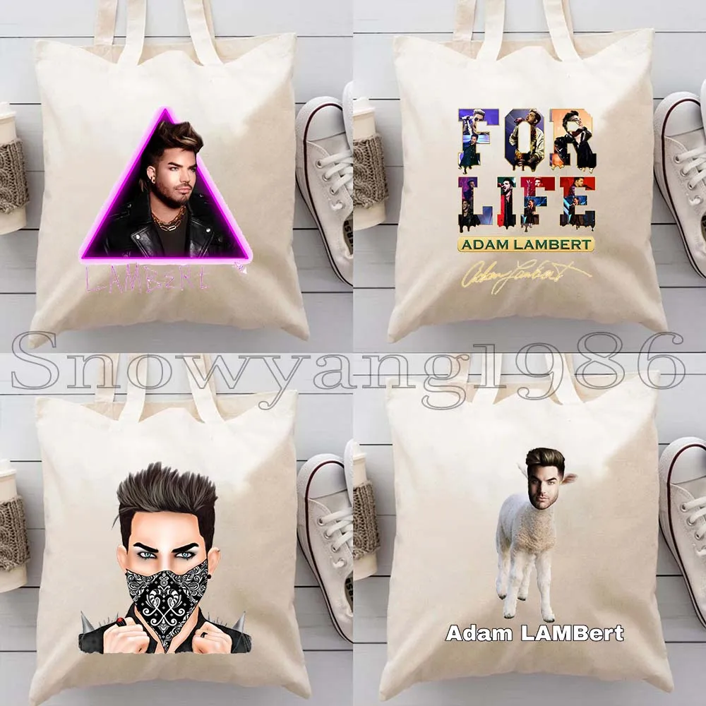 

4PCS Gifts Adam Lambert Singer Poster Fan Women Girls Shoulder Canvas Tote Bag Shopper Shopping Reusable Cotton Foldable Handbag