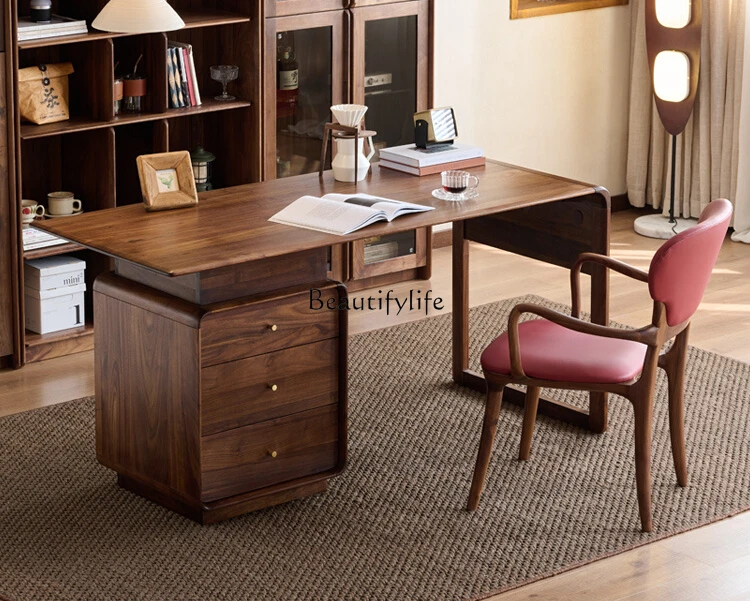 

North American black walnut desk workbench with drawers all solid wood writing desk