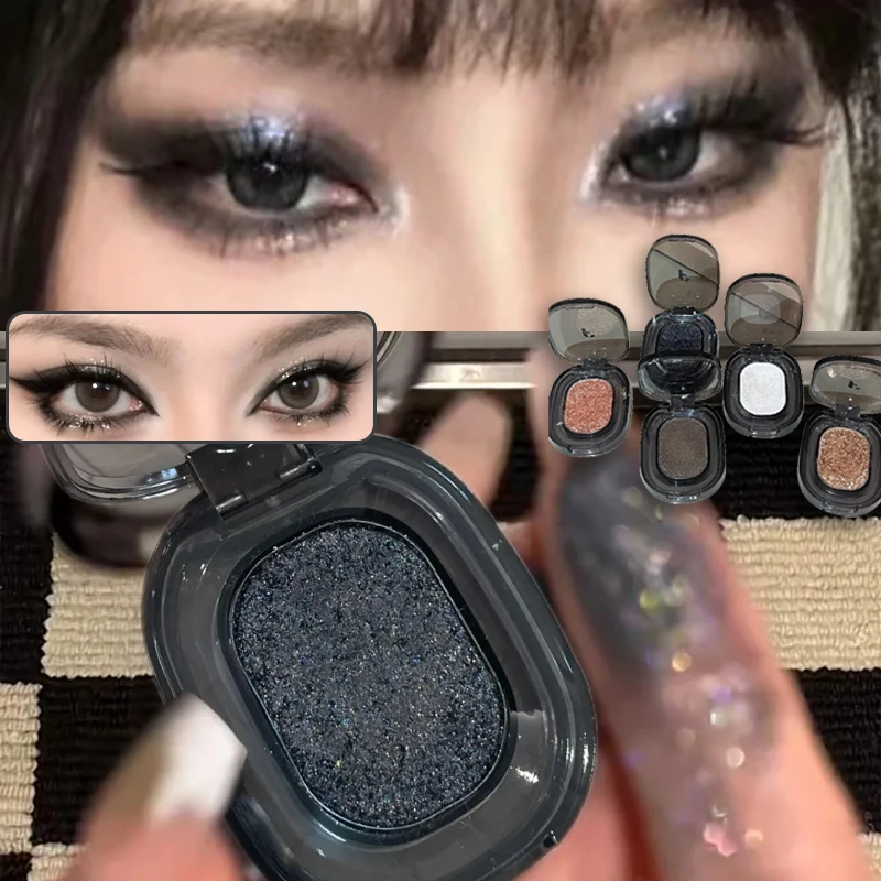 Punk Smoky Black Lidschatten-Make-up-Palette, glitzernd, metallisch, dunkelsilber, Lidschatten, Textmarker, perlbraune Augen, Pigmente, Kosmetik