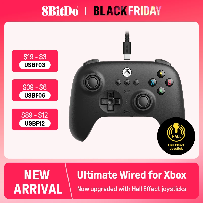 8BitDo - New Ultimate Wired, Hall Effect Joystick Update, Gaming Gamepad for Xbox Series, Series S, X, Xbox One, Windows 10, 11