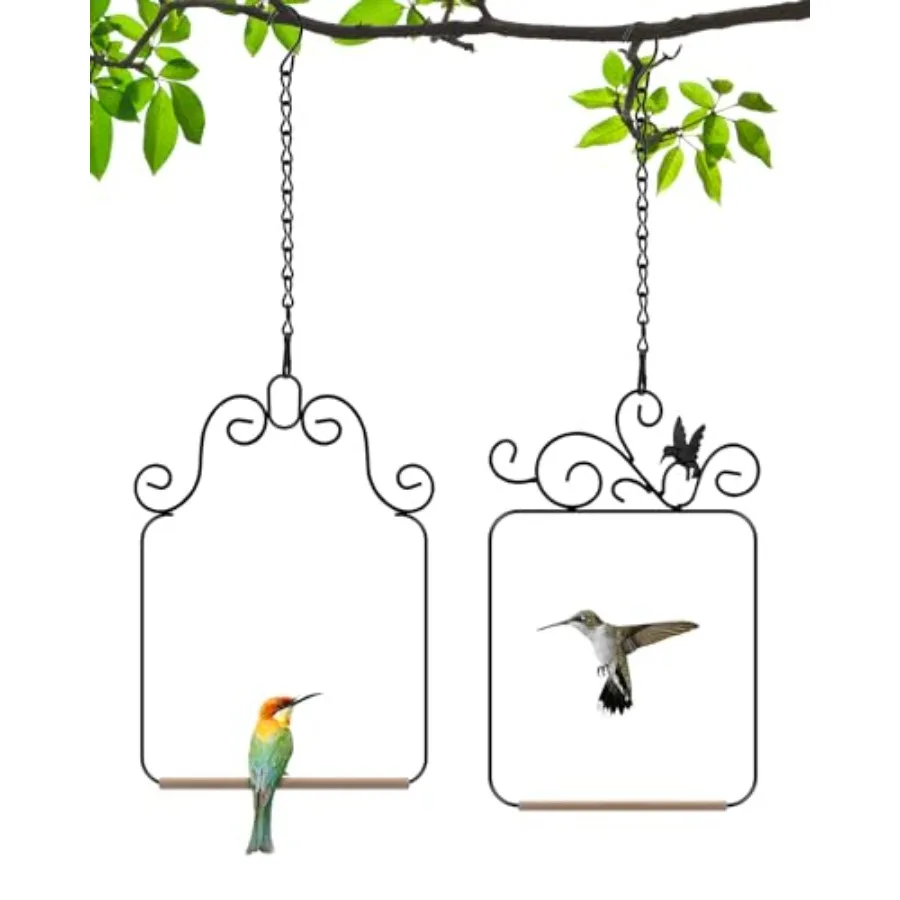 

Качели и жердочки для колибри, металлический каркас, 2 шт., качели для диких птиц, уличная жердочка для птиц с деревянным шестом и 2 подвесными цепями для