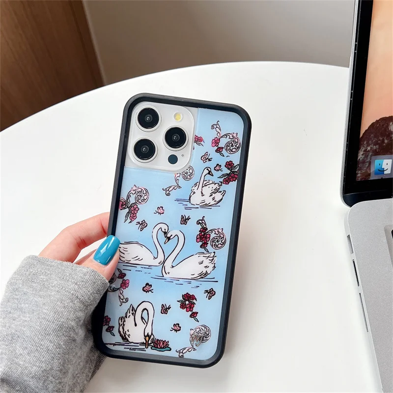 Flor selvagem ai borboleta doce cisne lago caso de telefone para iphone 16 15 14 13 12 pro max wf pouco fedorado amor coração veados capa