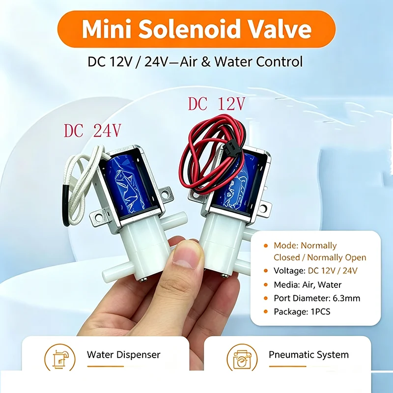 Mini 3/2 Way Solenoid Valve DC 12V 24V NC NO Micro Air Water for Dispenser Coffee Tea Machine 1PCS