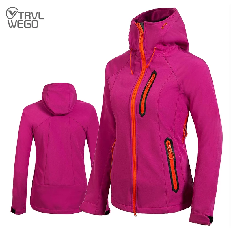 

TRVLWEGO Outdoor Hiking Women's Softshell Jacket with Hood Fleece Lined Warm Lightweight Insulated Windbreaker Camping Coat