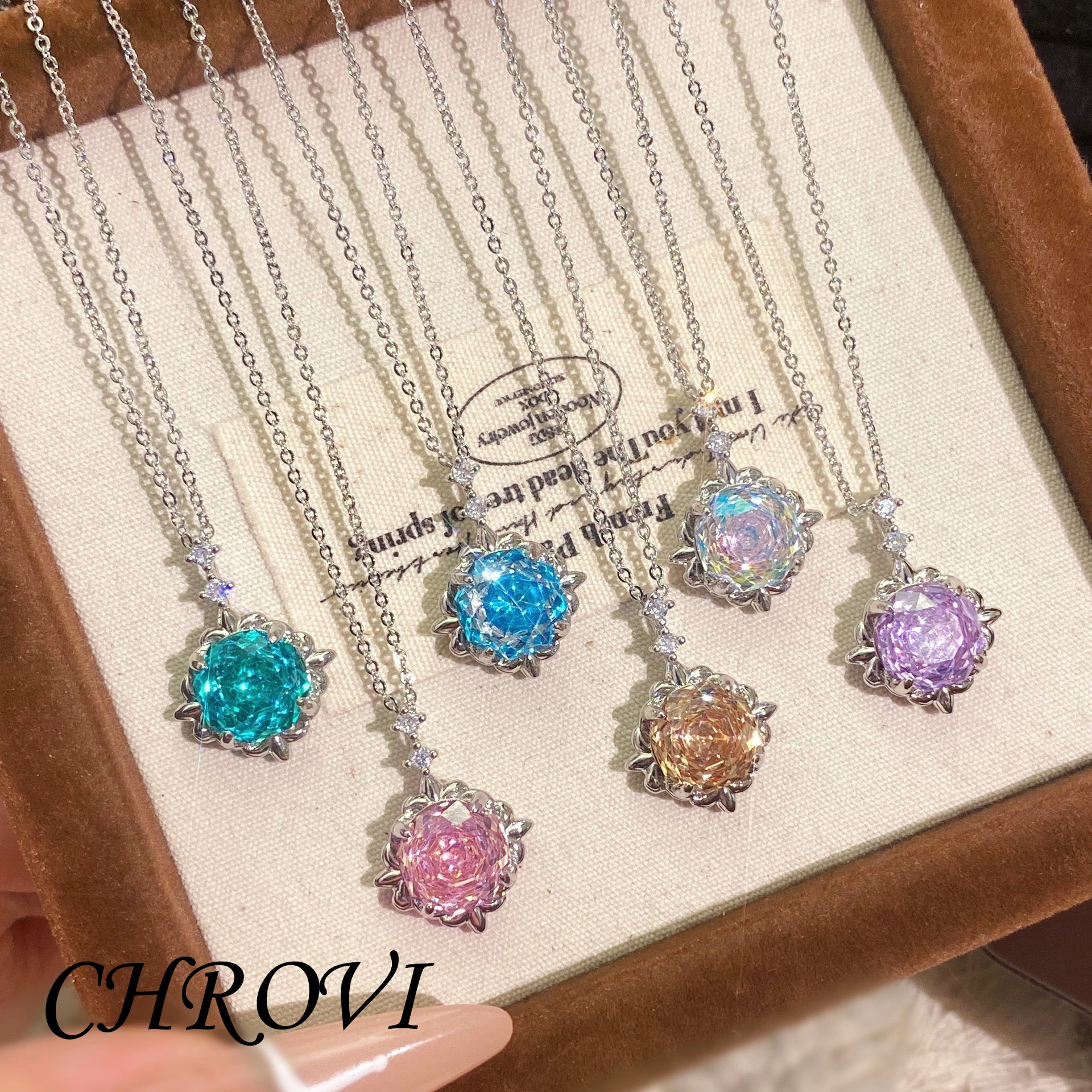 Best-Selling 925 Sterling Silver Octagonal Millennium Rose Pendant Necklace with Dazzling Gemstones and Rose Lock Collar Chain