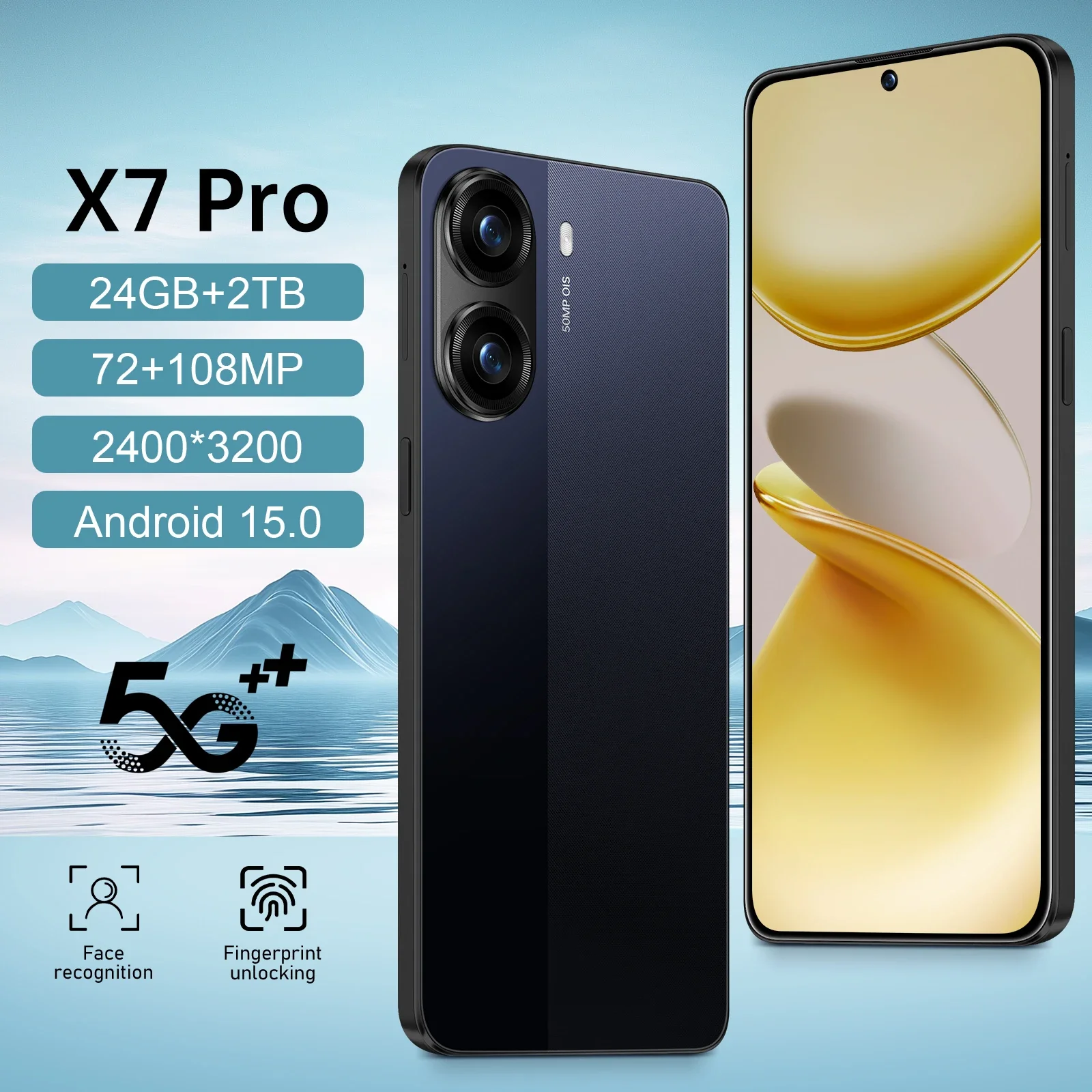 

2025 HOT X7 Pro New High Quality 7.3inch HD Global Edition Original Smart Dual Card 7800mAh Battery Facial Recognition Function