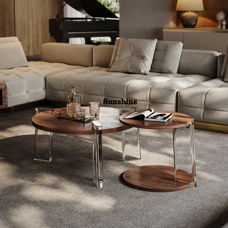 

Italian minimalist coffee table living room home acrylic walnut high-end coffee table