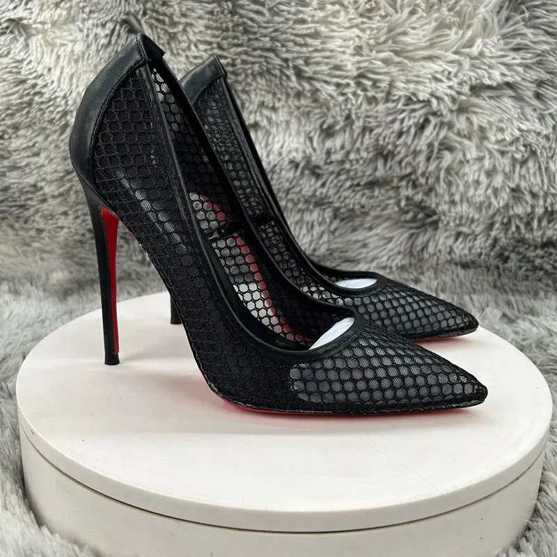 2026 New 12cm Bare Matte Mesh Fine Heels with Pointed Shallow Mouth Single Shoes for Women, Sexy and Comfortable
