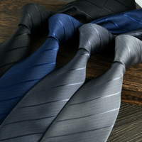 Gray Balck Blue Striped Men Ties 8cm Width Jacquard Polyester Necktie For Men Daily Wear Accessories