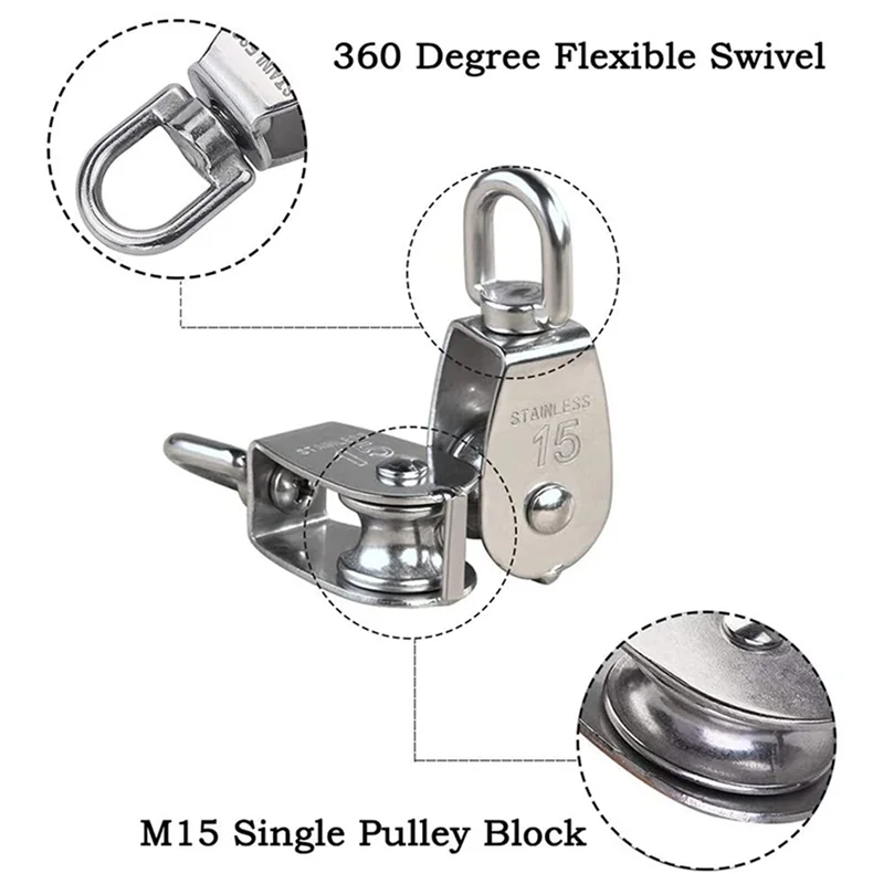 ETRT 24 Pcs M15 Single Pulley Block Hanging Wire Towing Wheel Swivel Lifting Wire Rope Cable Pulley Roller