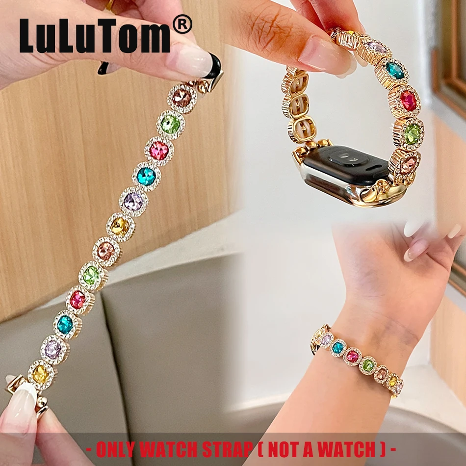 

Ремешок для Xiaomi Mi Band 10 9 8 Pro, ремешок для часов Miband 8Pro 9 Pro, модный роскошный цветной браслет с бриллиантами, металлический браслет-цепочка