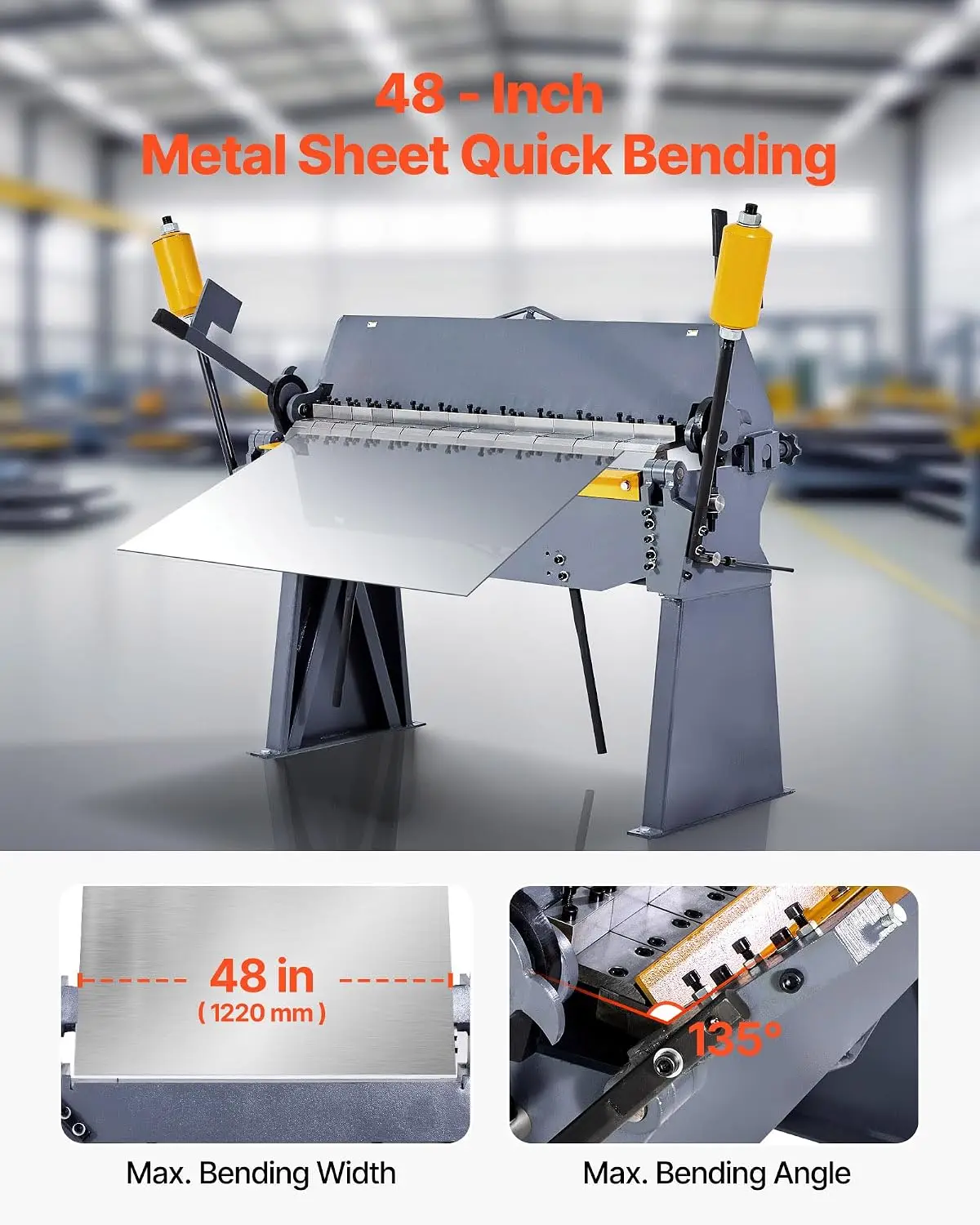 VEVOR Box and Pan Brake, 48 in Sheet Metal Bending Brake, 12-Gauge Mild Steel Capacity, 0-135 Degree Adjustable, Metal Bender Ma