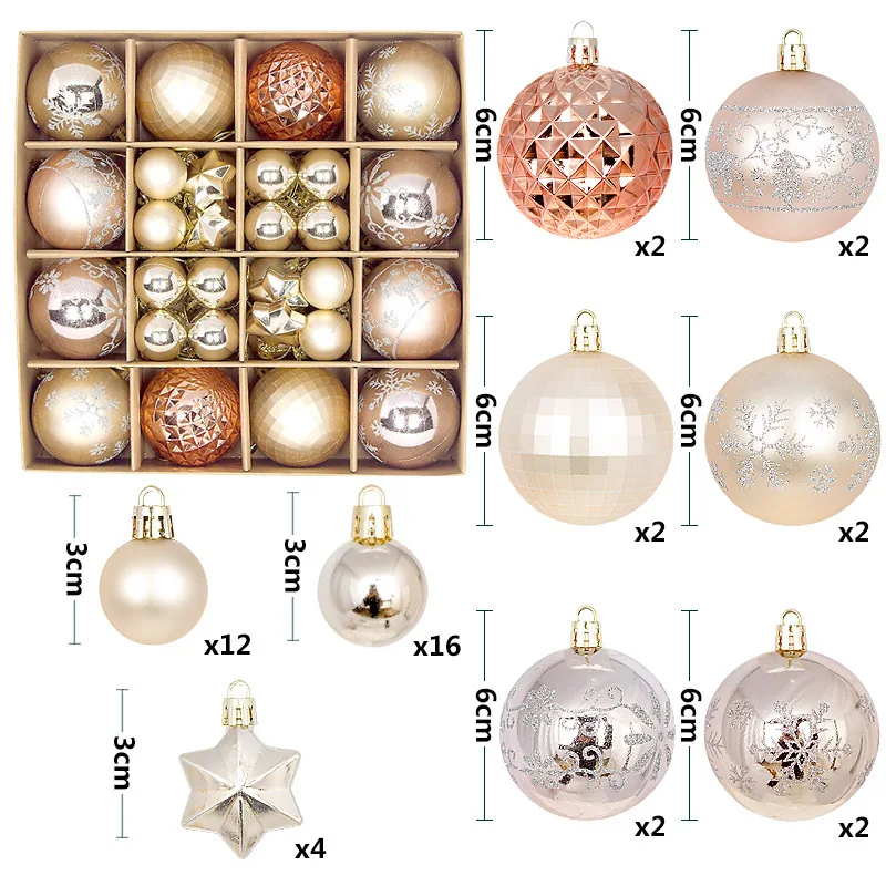 44-teiliges Set 3/6CM Frohe Weihnachten Dekorationskugeln Christbaumanhänger für Heimdekoration Neujahr 2026 Navidad Geschenke Zubehör – Detail 6