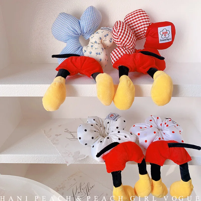 

Cute Mickey Stuffed Cotton Plaid Flower Scrunchie for Women Girl Sweet Bun Head Ponytail Head Rope Polka Dot Hair Accessories