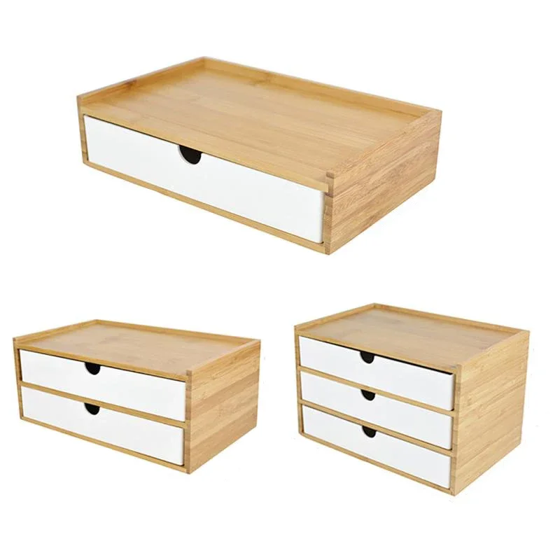 Caixa de armazenamento de bambu de 1-3 camadas, artigos diversos, cosméticos, joias, papelaria, fone de ouvido, caixa de armazenamento, escritório,