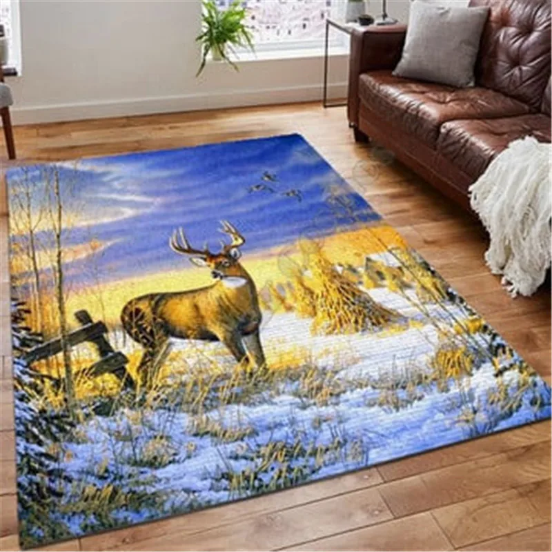 DEER RUG HUNTINGS AREA RUG A RIGHTEOUS MAN GOES HUNTING PRINTING FLOOR MAT CARPET DEER HUNTING WINTTER RUG