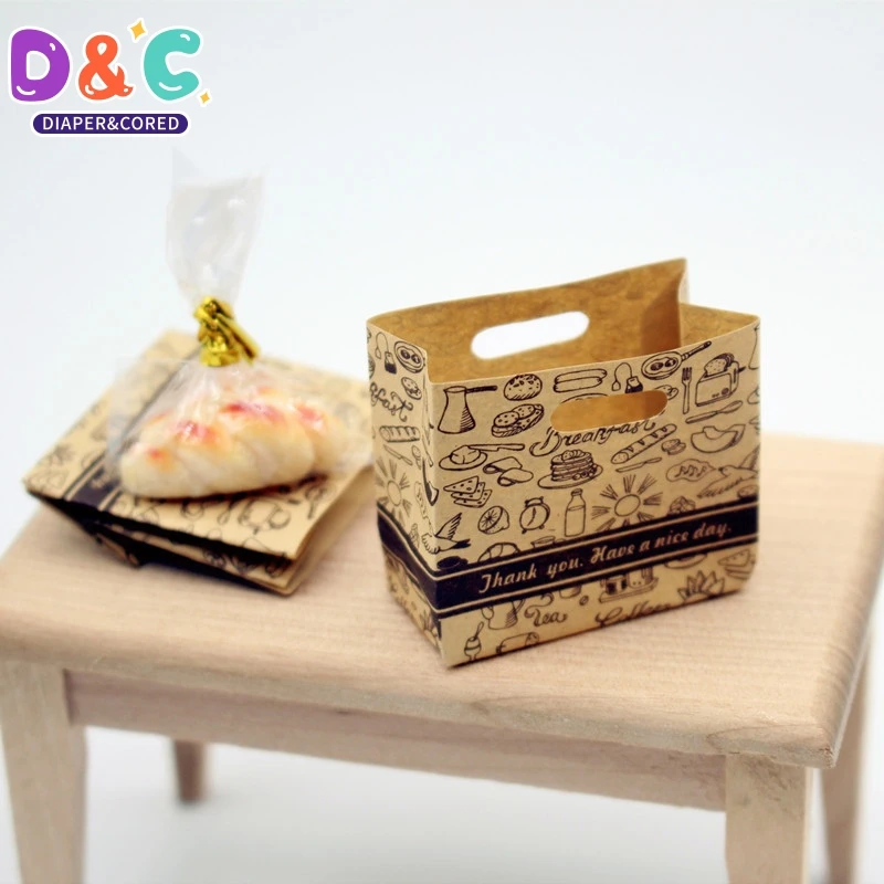 2Pcs 1/12 Dollhouse Mini Empty Bread Bag Cowhide Paper Bag Model Dollhouse Food Packaging Bags Dolls House Accessories