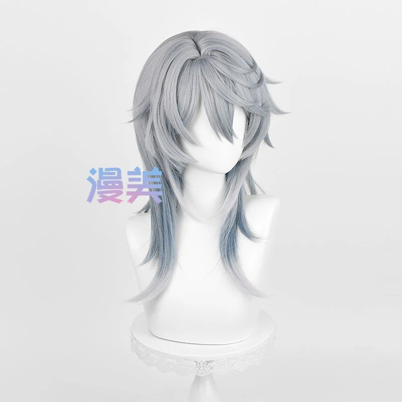 HSR Sunday Cosplay parrucca 52cm grigio blu parrucca sfumata Cosplay Anime parrucche Cosplay capelli sintetici resistenti al calore