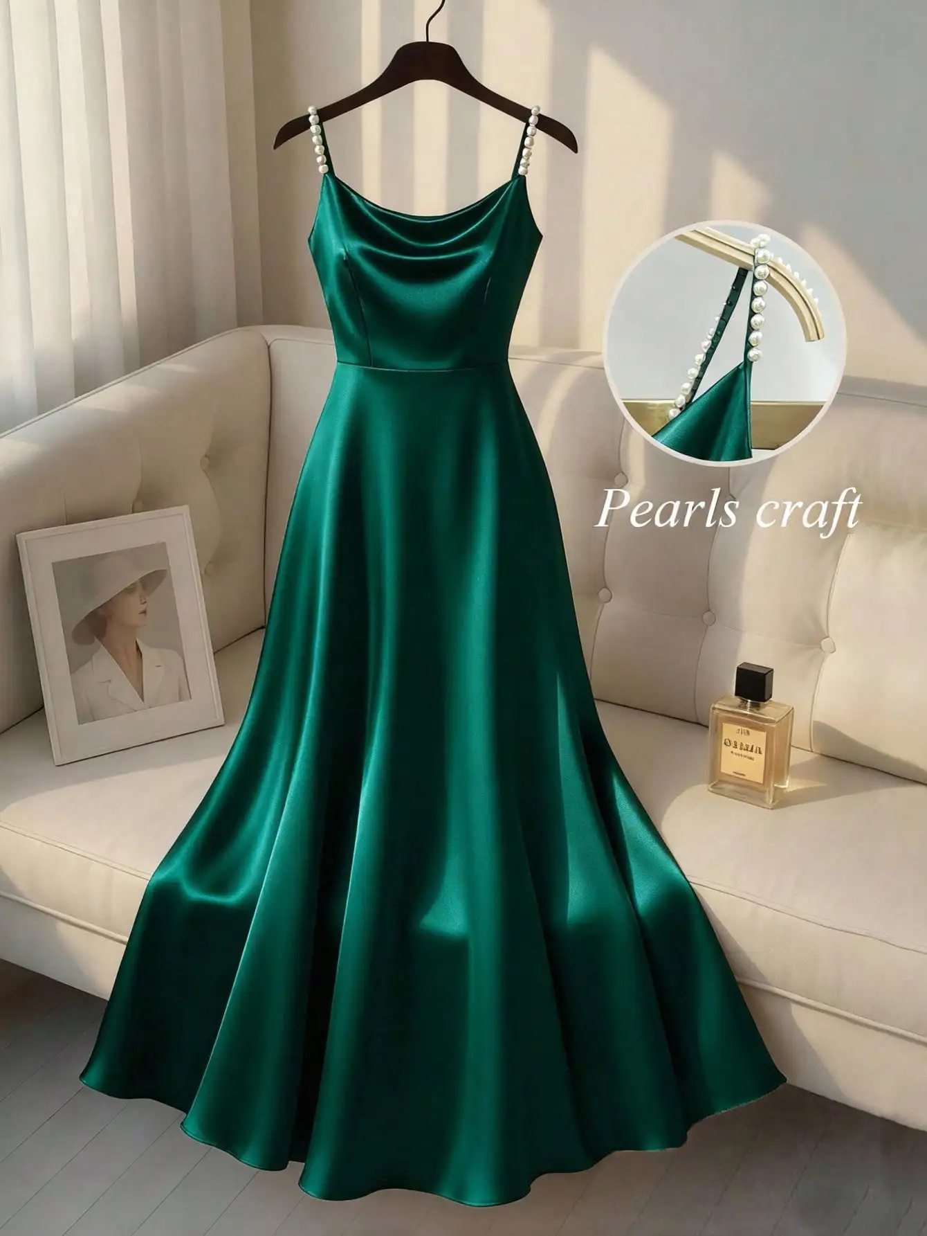 فستان BWQ نسائي أنيق من الساتان لؤلؤ شين سهل الارتداء، صورة ظلية على شكل حرف A، مناسب للتنقل والحفلات والمناسبات #5