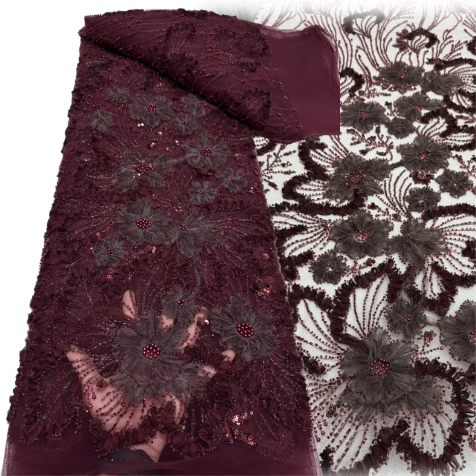 النيجيري ثلاثية الأبعاد نسيج الدانتيل المطرز 2026 جديد الأفريقي الفرنسي الترتر مطرز تول الدانتيل فستان من القماش مواد الخياطة 5 ياردة 1932