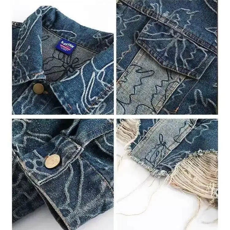 New Arrival Cotton Denim Jean Spring Autumn Tassels Women Bomber Jacket Unisex High Streetwear Casual Chic Coat Vintage