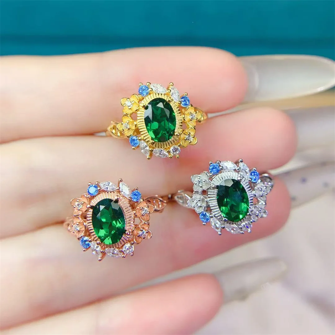 

Шикарное современное кольцо Diopside, блестящее серебро S925, модный подарок для вперед, ювелирные изделия высокого класса, уникальное дизайнерское искусство