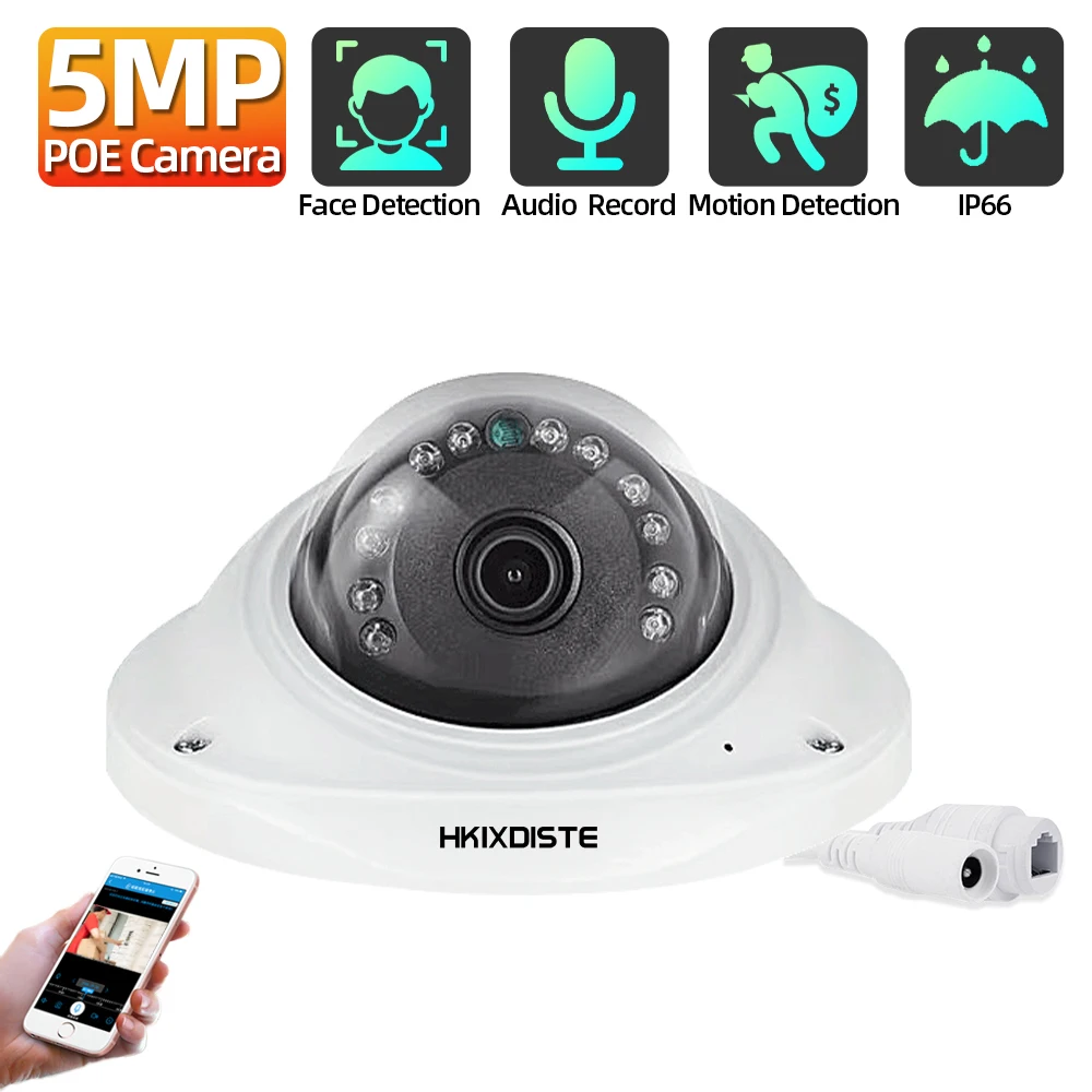 Ai Face 5MP POE Audio IP Camera Dome Home Security Camera H.265 Video CCTV Surveillance Camera Outdoor Waterproof for CCTV NVR