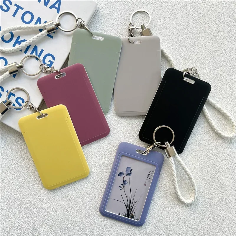 1 Piece Keychain Student Card Holder Simplicity Solid Color Series Business Work Card for Women Kpop Idol Photocard Holder