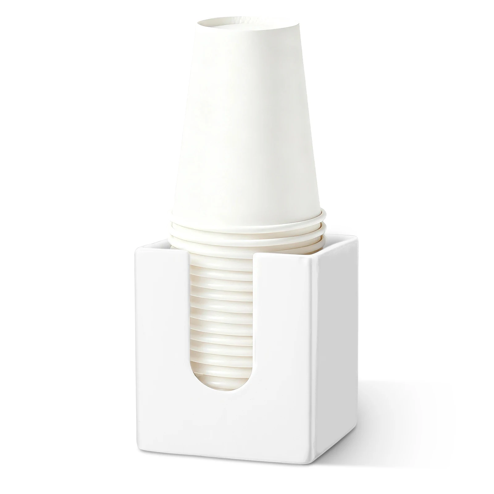Ceramic Bathroom Cup Dispenser Sturdy Disposable Mouthwash Cup Holder with U-Shaped Groove Holds 3-4oz Papers Cups
