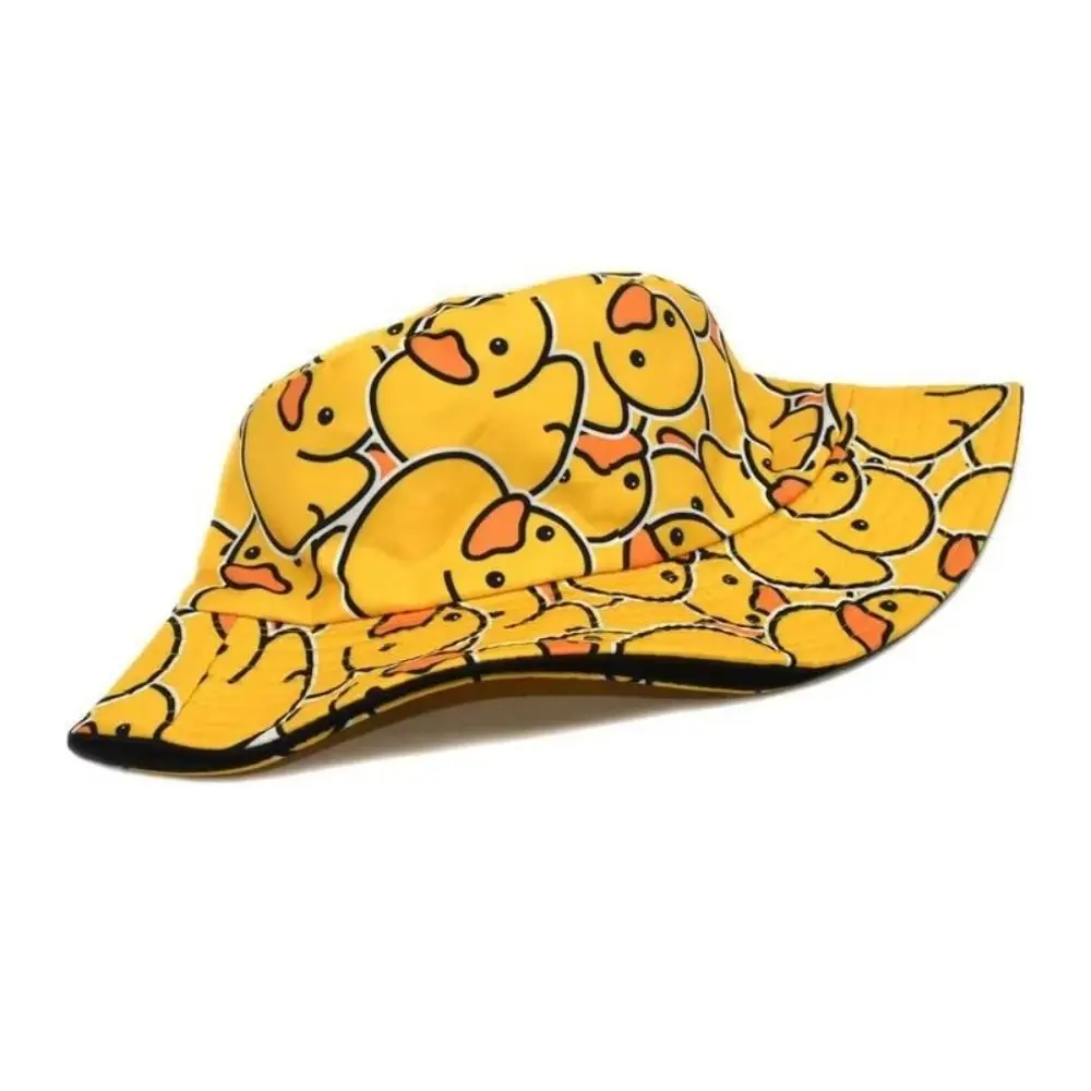Double Sided Yellow Duck Fisherman's Hat Yellow Duck Pattern Versatile Style Outdoor Casual Hat UV Protection Trendy Design