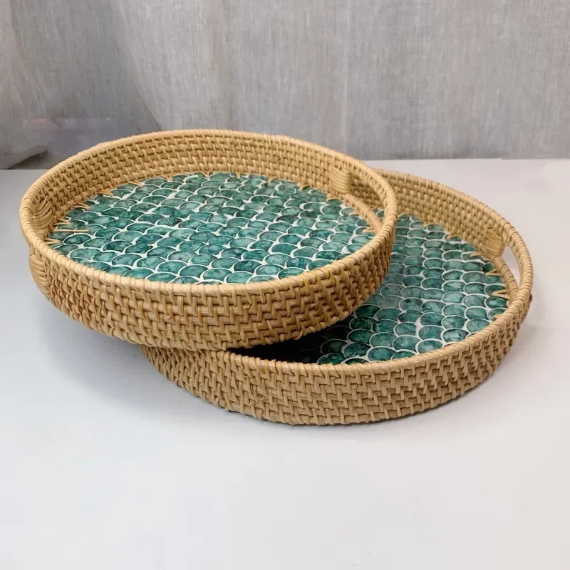 Handwoven Rattan Seashell Fruit Tray, Natural Shell-Shaped Snack Serving Plate for Living Room, Tea Table Decor, Home Organizer