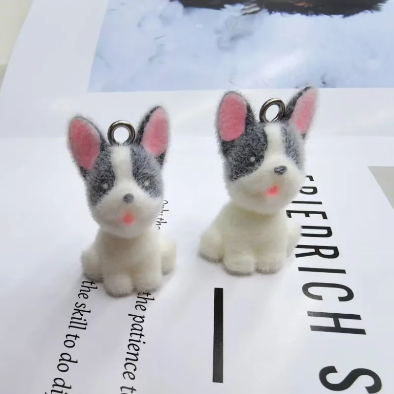 30PCS 3D Kawaii Flocking resin Charms cute Pet Dog Pendant for Keychains Necklace DIY Crafts Jewelry Make
