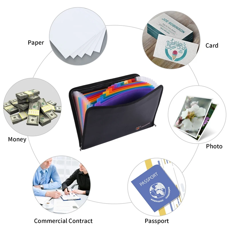 Folder Organizer Water Resistant Fireproof File Folder Letter Size Waterproof Money Document Bag Bills Storage Organizer