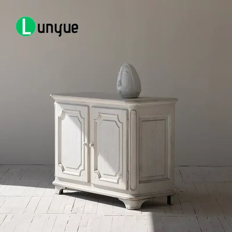 European Country Style Antique White Sideboard Recycled Pine Wood Cabinet Living Room Storage Furniture Vintage Design