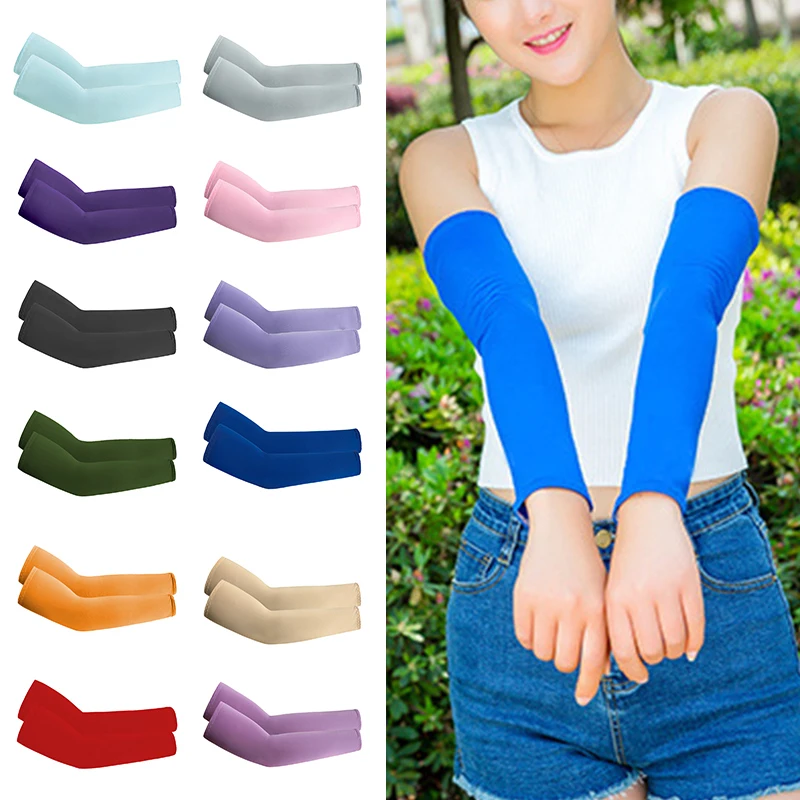 1 Pair Long Ice Silk Uv Solar Arm Sleeves Summer Solar Protection Cuff For Women Men Thin Cycling Hand Sleeves Diy Accessories