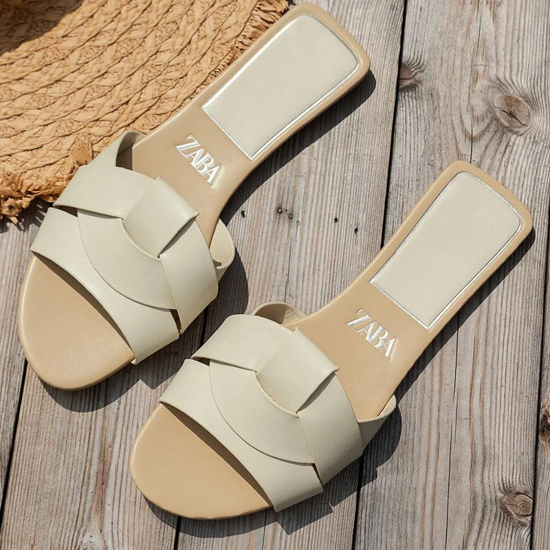 Designer Traf Woman Flat New Slippers Woven with Comfortable Women\'s Shoes Casual Bottom Slippers Women\'s Shoes Summer Sandals