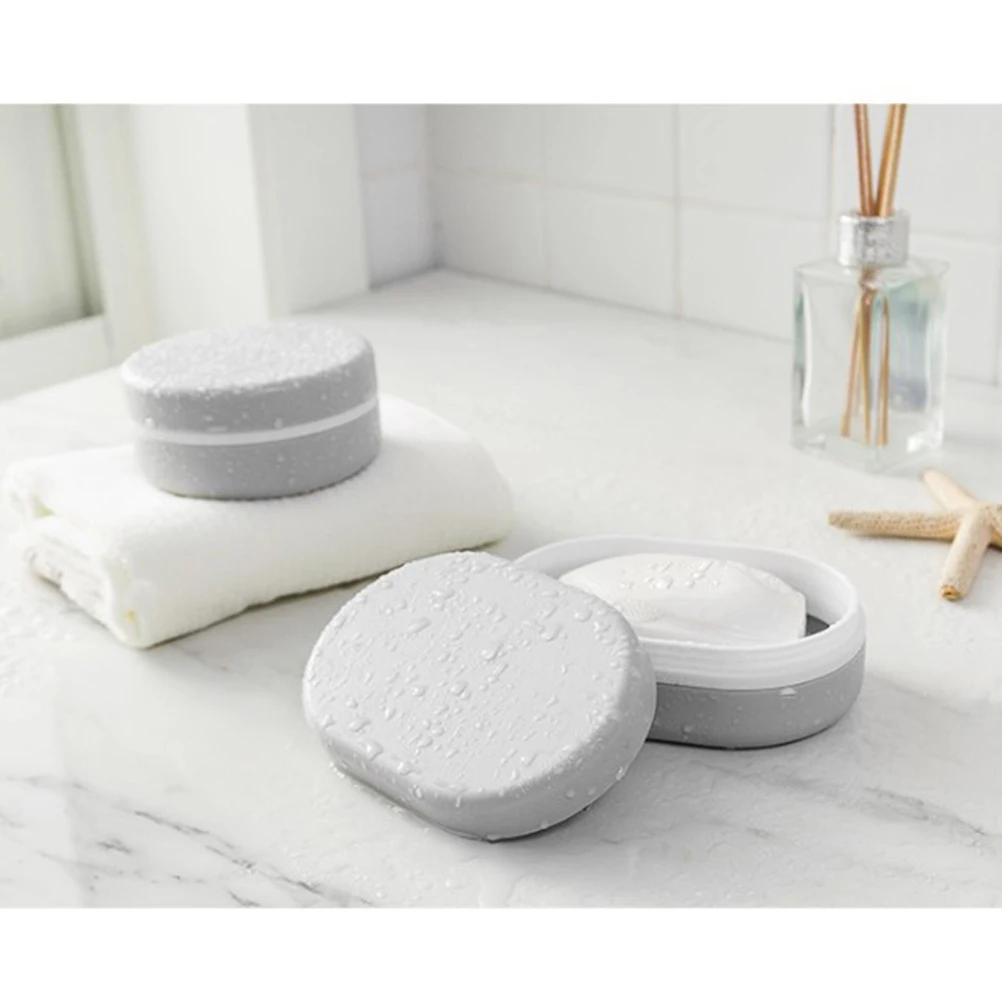 

2pcs Portable Waterproof Soap Boxes Travel For Bathroom Kitchen Use Smooth Design (Oval Round) Soap Container