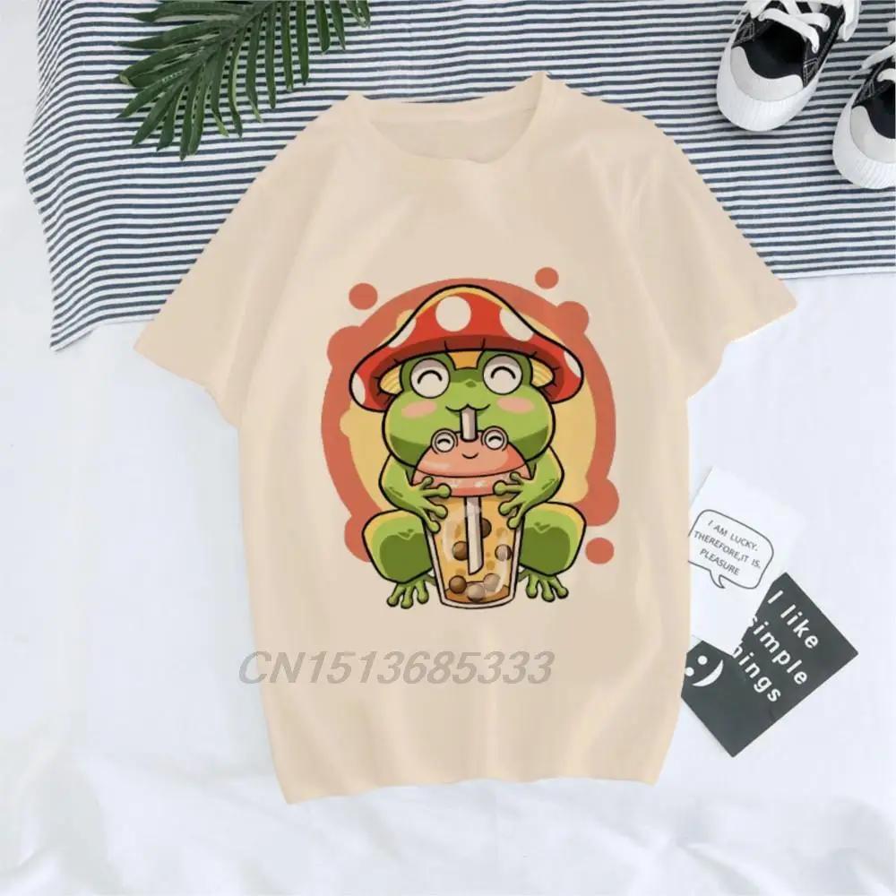 Frog Playing Guitar Funny Women T-shirts Mushroom Bubble Milk Tea Graphic Men Vintage Tee Tops Black Stones NaNa Cotton TShirts