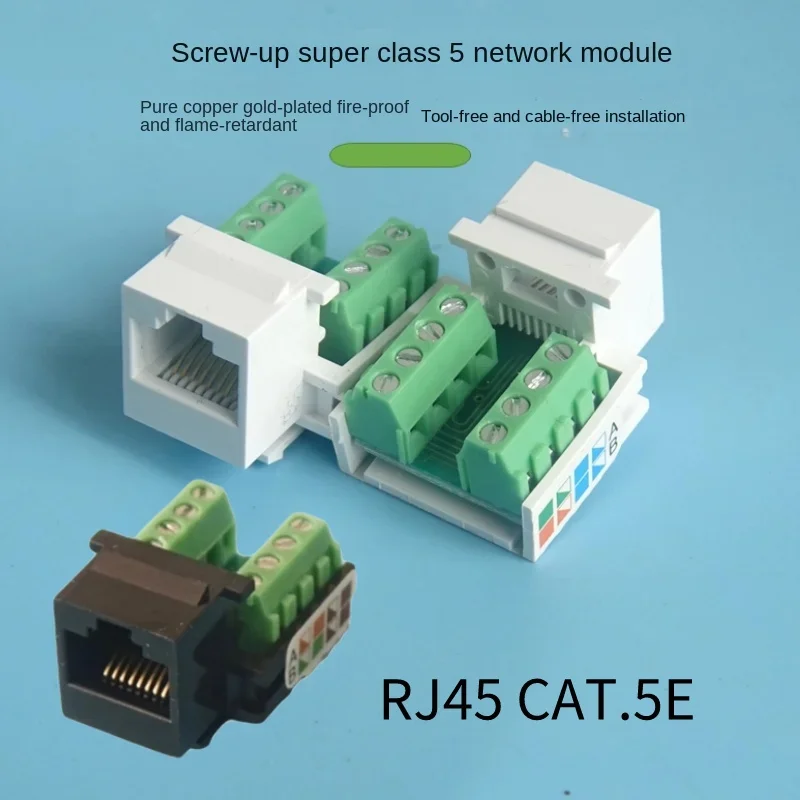 5-pcs Rj45 Cat5e Ethernet Keystone Jack Klem Schroef Bedrade Module Wandplug, Zwart, Wit