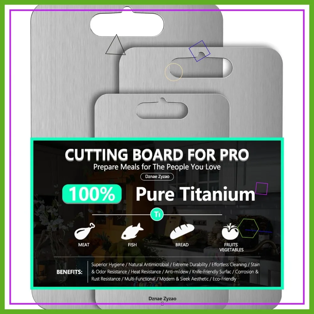 

2026 New Food-Grade 100% Pure Titanium Cutting Board Set of 3, Double-Sided Kitchen Boards Dishwasher Safe (S+M+L)