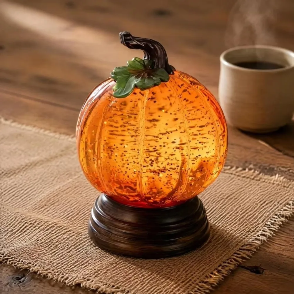 Resin Glitter Pumpkin Table Lamp Retro Creative Halloween Night Light Battery-Operated Warm Light Halloween Ornaments