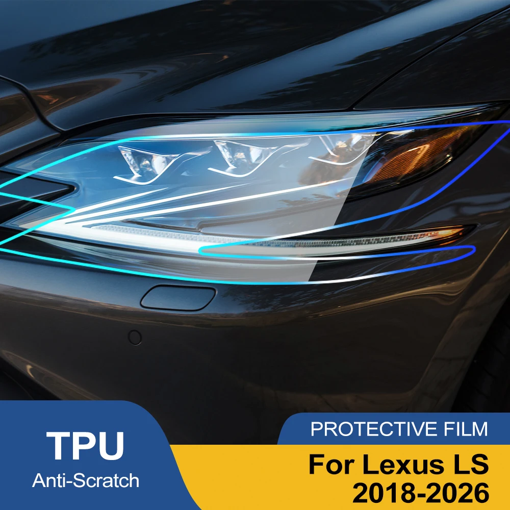 Premium High-Gloss Smoke Black TPU Headlight Protection Film for Lexus LS 2018-2026 Pre-Cut PPF Anti-Scratch Vinyl Wrapping Kit view 2