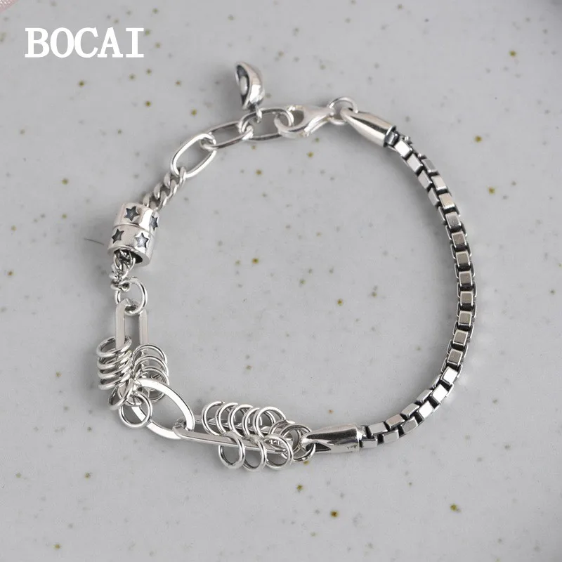 

BOCAI Новинка S925 Серебряное винтажное креативное кольцо цепочка бак коробка сокровищ цепочка браслет женский стиль