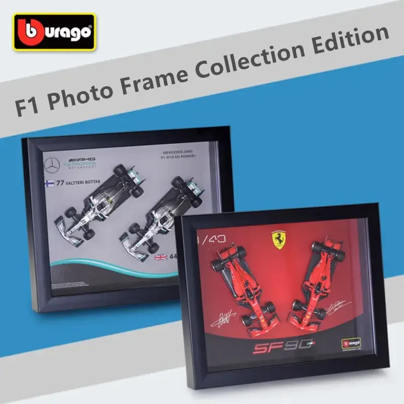 Bburago 1:43 F1 Ferrari SF90 SF1000 Mercedes-AMG W10 Photo Frame Version Alloy Sports Car Model Collection Kids Gifts Decoration