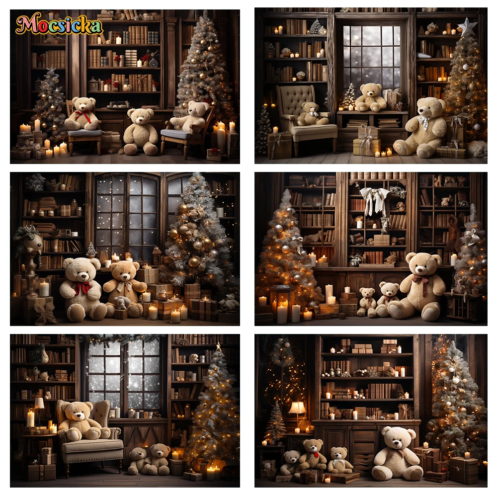 

Mocsicka Winter Christmas Photography Background Cute Bear Xmas Tree Holiday Party Family Portrait Photo Backdrops Studio